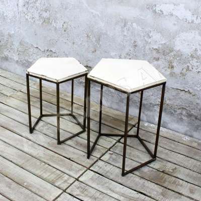 Rustic Distressed Wood Industrial Pentagonal Shaped 2 nesting side table, Vintage Nest of Table set of 2, Antique Nesting Stools