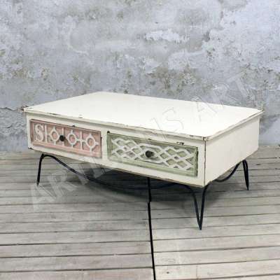 Modern Antique Shabby Chic Living Room Coffee table, Industrial Wood Metal French Style Coffee Table, New French Collection