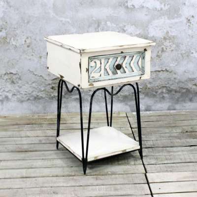 Vintage Antique Wonderful Distressed Wood Bedroom Nightstand, Modern Metal Wood French Bedside, New French Bedroom Furniture