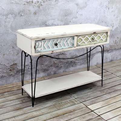 Vintage Modern Wood Metal French Style 2 Drawer Console Table, Antique Shabby Chic Console Table, New French Collection