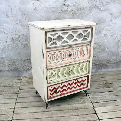 Modern Rustic Distressed Living Room Chest of Drawers, Antique shabby chic Metal Wood Drawer Cabinet, New French Collection