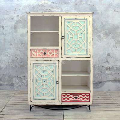 Modern Antique Distressed Wood Bookrack Cabinet, Beautiful Metal Wood Shabby chic Handmade Bookcase cabinet, French Bookcase